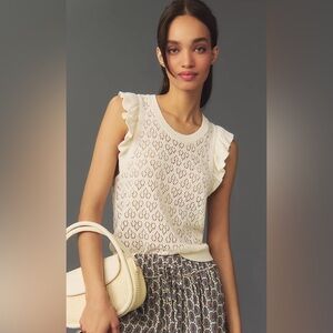 Anthropologie Maeve Pointelle Ruffle Sweater Tank